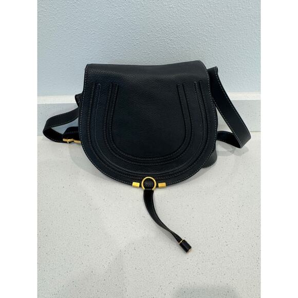 🖤 Chloé Marcie Medium Leather Saddle Bag – Black with Gold-Tone Hardware 🖤 - Picture 1 of 8